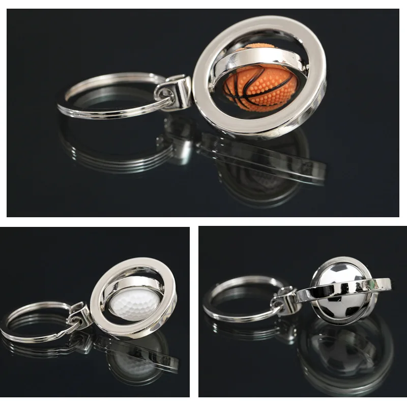 1Pcs 3D Rotating Ball Key Buckle Sports Basketball Football Golf Ball Key Chain Car Key Ring Keychain Key Holder Keyfob Men Gift