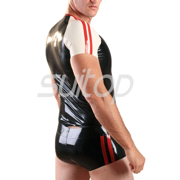 Mannen Latex sets Rubber Shorts met rubber latex sport T-shirts