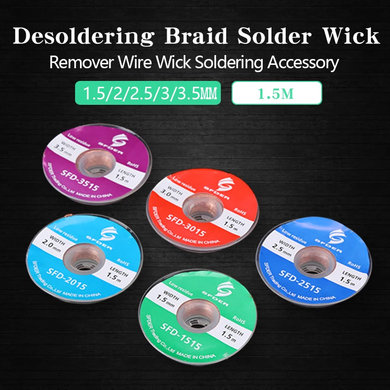 2pc/lot Desoldering Braid Wire Solder Wick 1.5/2.0/2.5/3.0/3.5mm Width 1.5m Length Soldering Remover Wick Repair Tools