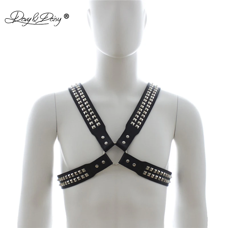 

DAVYDAISY Rivet Adjustable BDSM Bondage PU Leather Erotic Vest Gay Punk Chest Harness Adult Game Male Female Sexy Costumes TA508