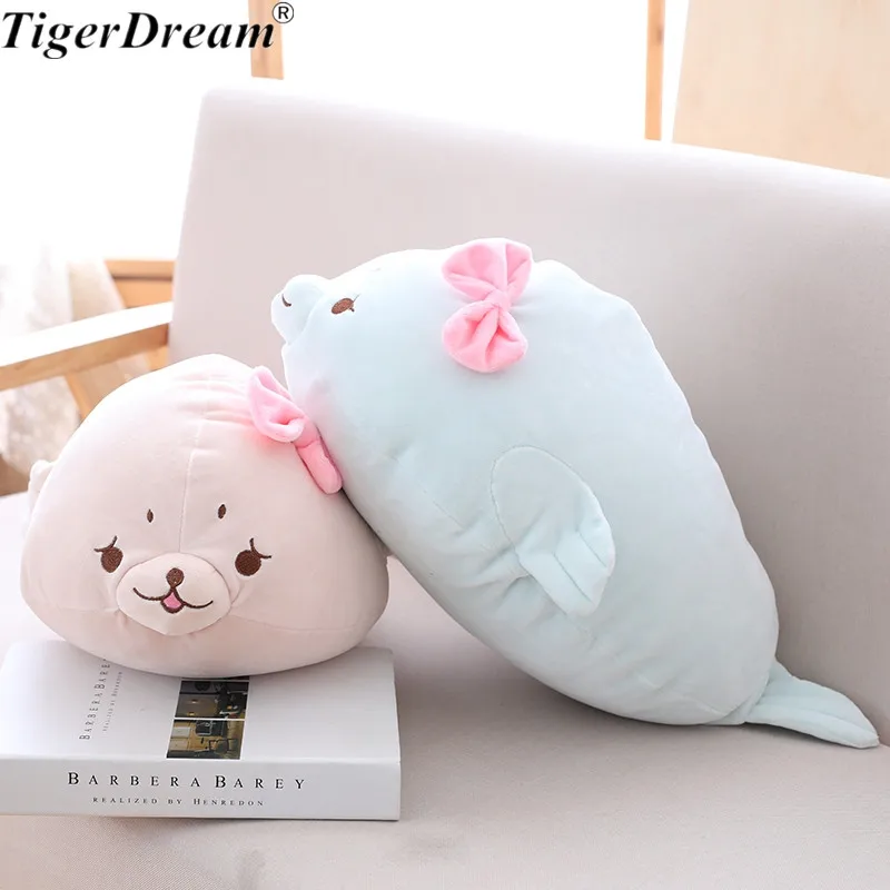 Creative Down Cotton Seal With Bowknot Plush Toys Soft Stuffed Animals Cushions Sleeping Pillows For Children Birthday Gifts