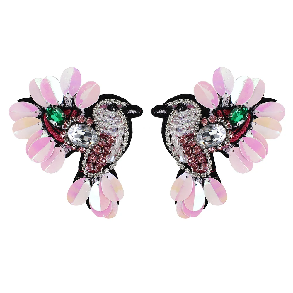 

10pairs Sequined Bird Patch Beaded Crystal Rhinestones Motifs Applique for Clothes Shoes Bags DIY Craft Aupplies TH856