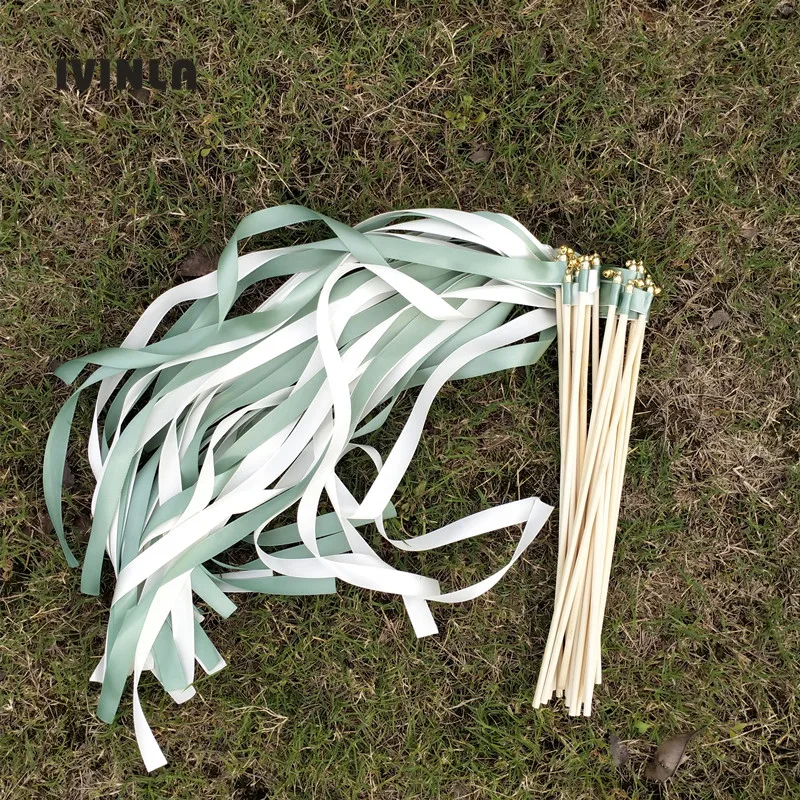 Hot Selling 50pcs/lot white and green Wedding Wands  With Bell  For Wedding Decoration