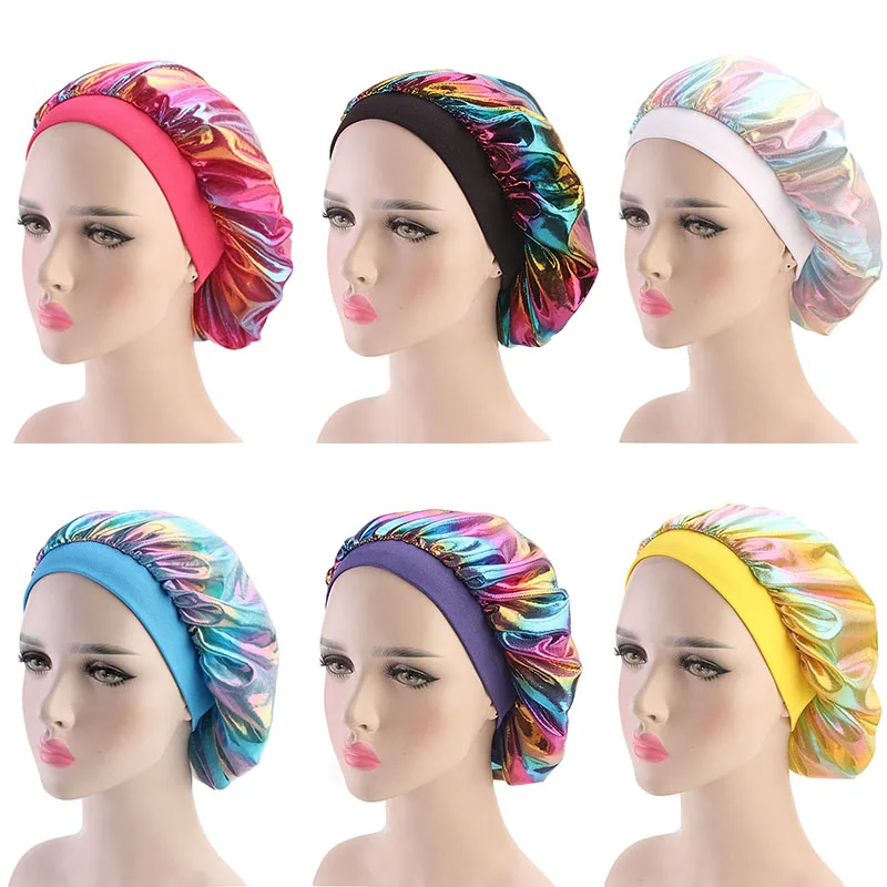 

Muslim Women Wide Stretch Silk Satin Breathable Bandana Sleeping Turban Hat headwrap Bonnet chemo cap Hair Accessories