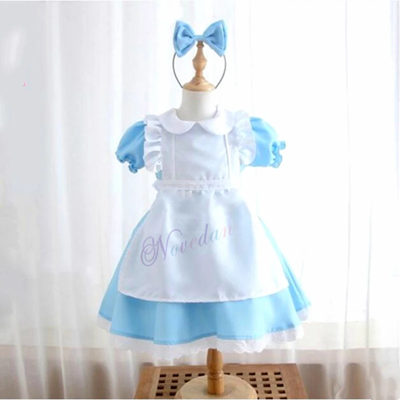 Halloween crianças meninas anime alice aventuras azul vestido de festa alice sonho criança sissy maid lolita cosplay traje