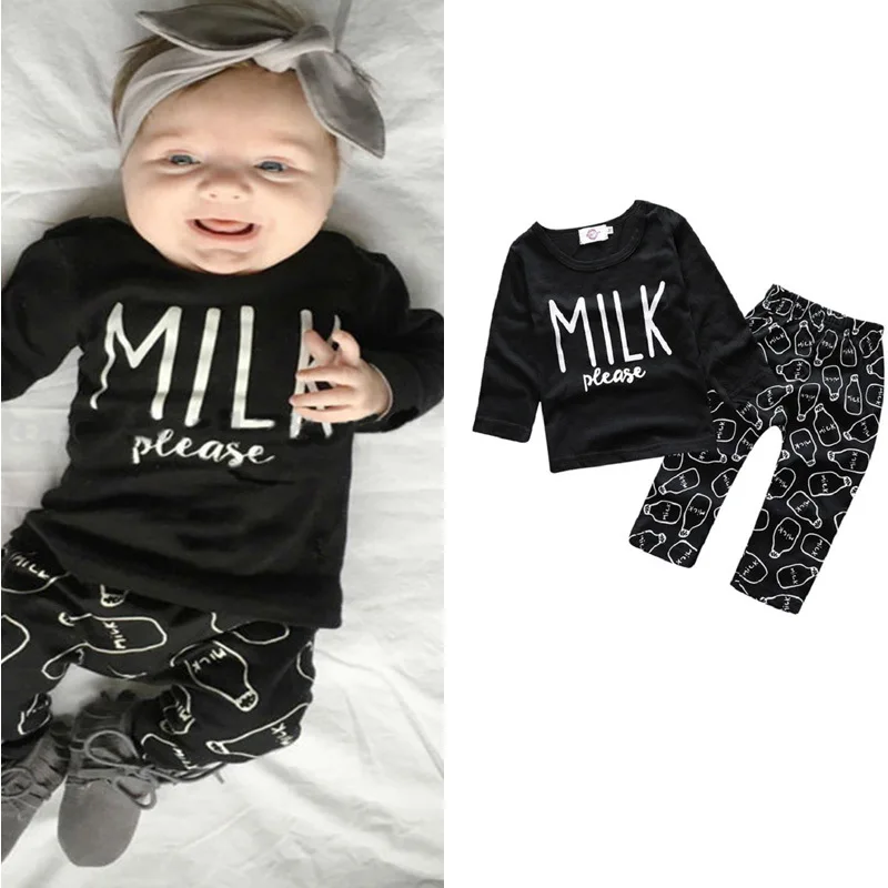 2018 Baby Clothing Set Autumn Baby Boy Clothes Fashion Cotton Long-sleeved Letter T-shirt+Pants Newborn Baby Girl Clothing Set