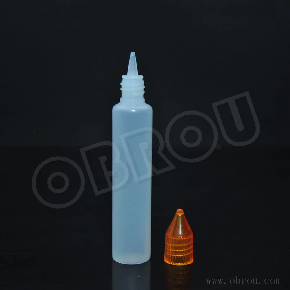 

Obrou Hot Sales 1000pcs Pen Shape Crystal Cap Liquid Juice PE Pen Style Bottles for 30ml plastic dropper bottles