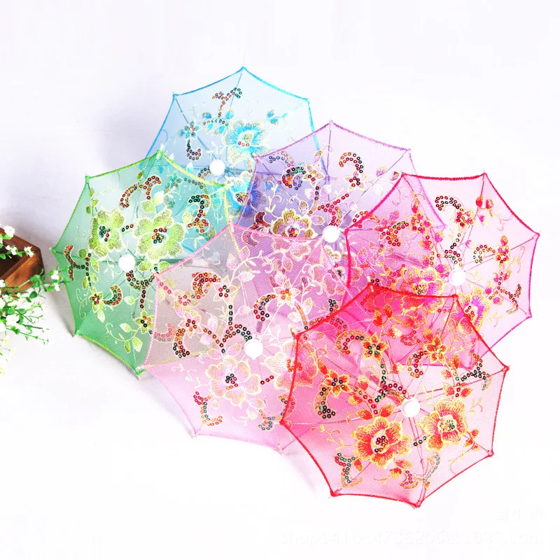 200pcs Mini Lace Kid Umbrella Flower Silk Lace Cloth Toy Parasol for Children 28cm/53cm Dia Wedding Decor Party Supplies ZA1287