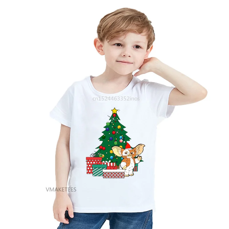 

2018 Summer Girls & Boys T shirt Children Gizmo Around The Christmas Tree Print T-shirt Baby Kids Funny Cartoon Clothes,HKP5523