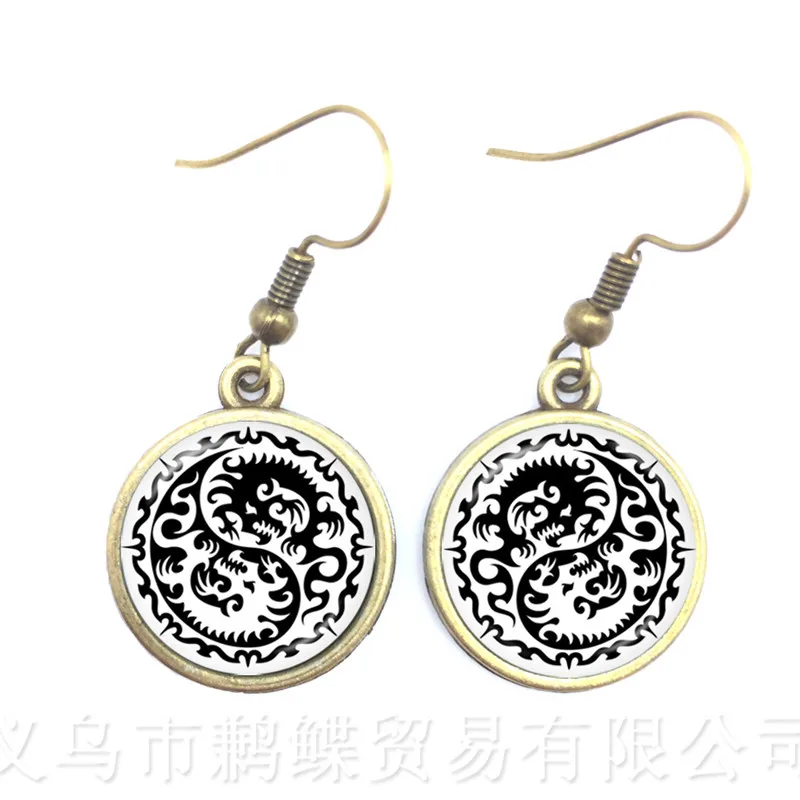 New Classic Tai Chi Yin Yang Drop Earrings Round Glass Art Black White Design Ethnic Earrings For Women Gift Jewelry