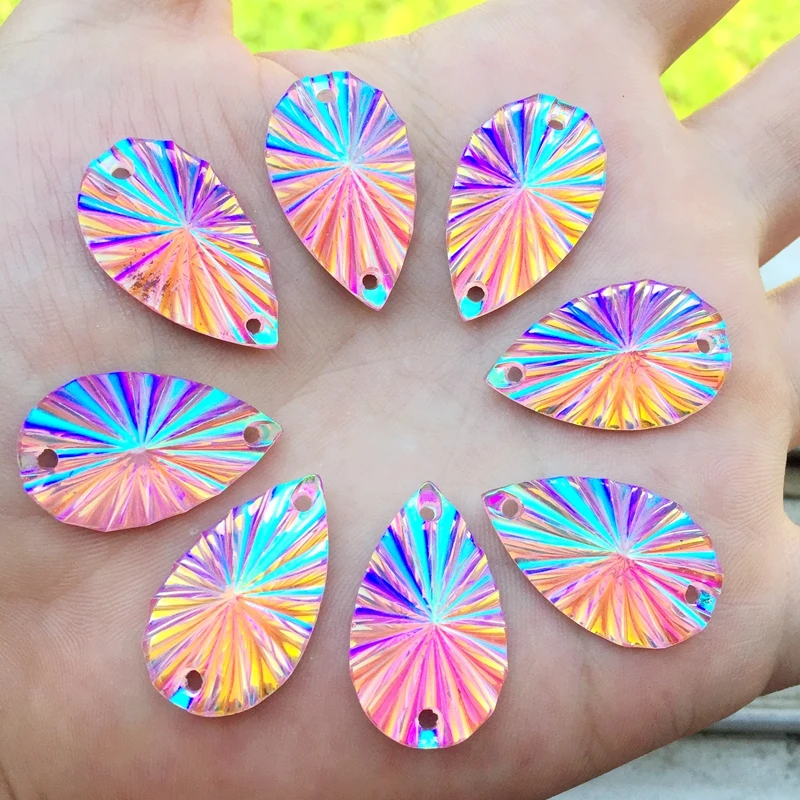 16*28mm Teardrop Resin AB Rhinestones Sewing On Flatback Crystals DIY stick Stones Drop Beads 20 pcs/lot -B14