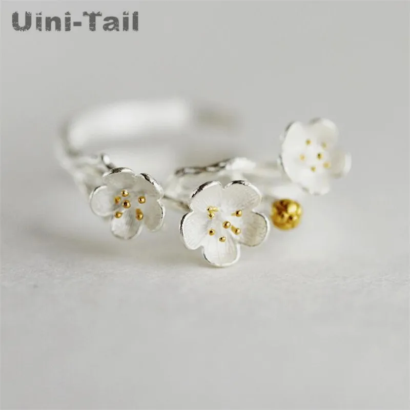 Uini-Tail hot new 925 Tibetan silver jewelry ring female literary plum blossom opening adjustable ring small fresh flower ring