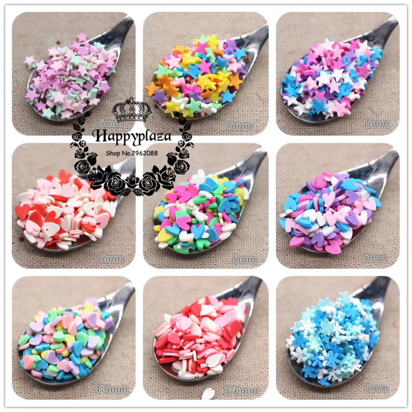 30g Mix Colors Polymer Clay Heart/Star/Flower/Bow/Snowflake/Round/Dice Slice/Granular for Phone Case/Bread Crumbs DIY