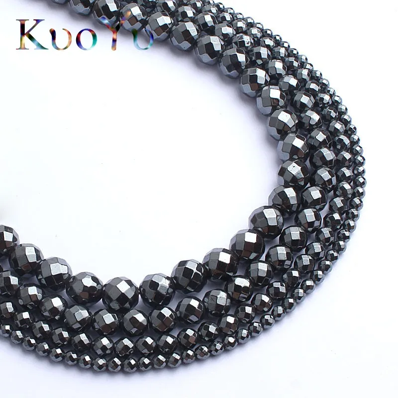 Natural Stone Faceted Black Hematite Beads For Jewelry Making 15inches 2/3/4/6/8/10mm Spacer Beads DIY Bracelet Necklace