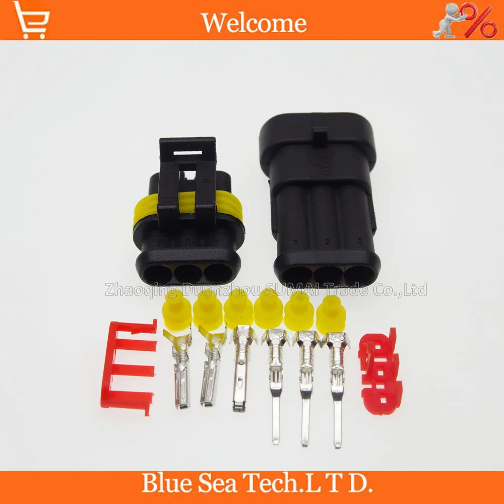 Sample 2 sets 3 Pin/way HID Waterproof Electrical connector kit,male and female plug connector for car boat ect.