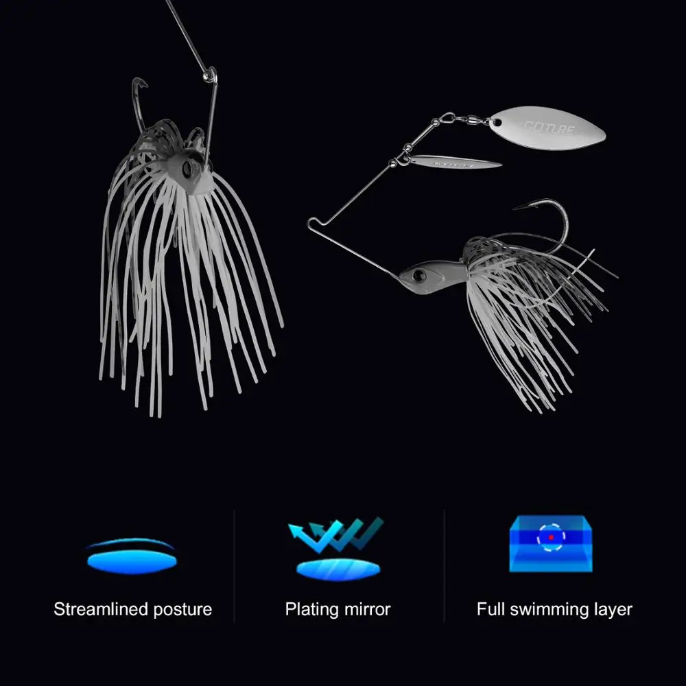 Goture High Quality Fishing Lure Spinnerbait 20g/24g Double Metal Willow Blades Silicone Skirt Spinner Lure Bait With 3/0# Hook