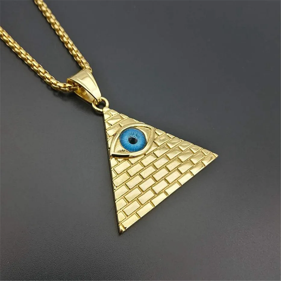 

Egyptian Pyramid Evil Eye of Providence Necklaces Pendants Men Women Gold Color Stainless Steel Golden Necklace Egypt Jewelry