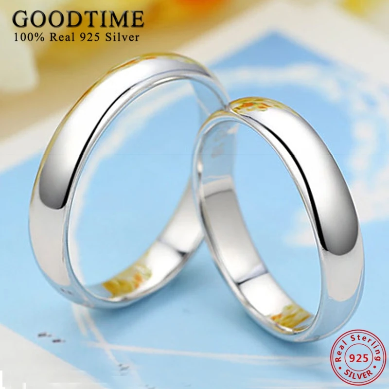 Trendy Ring Pure 100% 925 Sterling Silver Couple Ring Simple Smooth Wedding Band Jewelry Anniversary Gift for Lovers Women Men