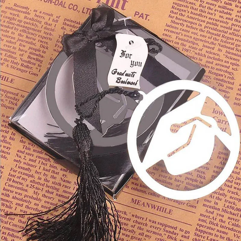 

100pcs Graduation Cap Metal Bookmark With Elegant Black Tassel Party Souvenirs Graduate Party Faovr Gifts For Guest ZA1232