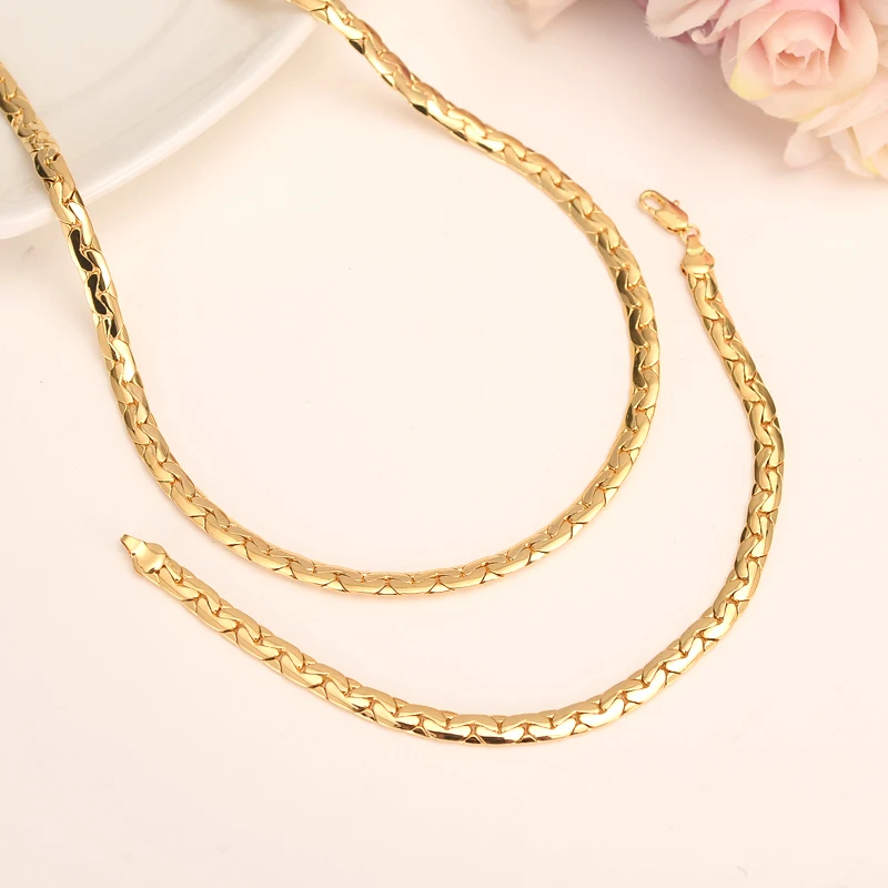 Bangrui New Jewelry  Necklace  bracelet Wholesale Trendy 7MM Width Cuban Chain Men Necklace Bracelet Ethiopian Jewelry Sets