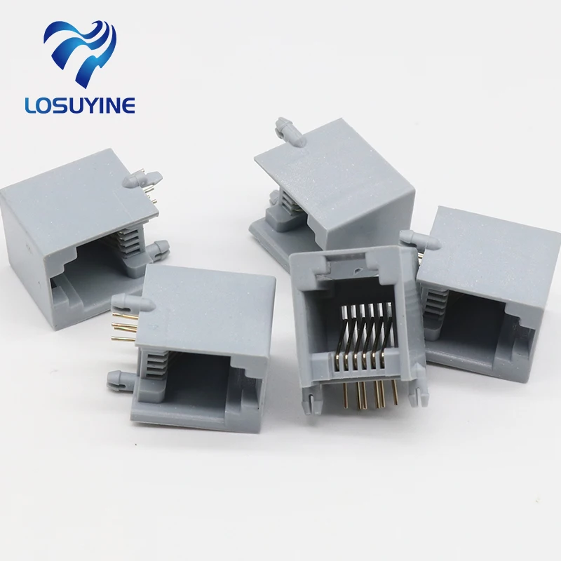 10PCS/Lot RJ12 socket telephone 90 degrees 6pin crystal female 6p6c socket