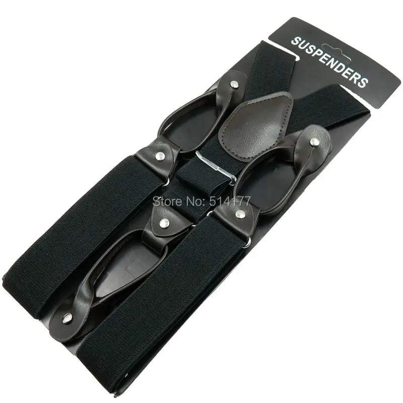 ปุ่มSuspendersคน/Qomenจัดฟันแฟชั่นปรับหนังPU Suspenders bretelles Y-กลับligas Tirantes 3.5*120เซนติเมตร