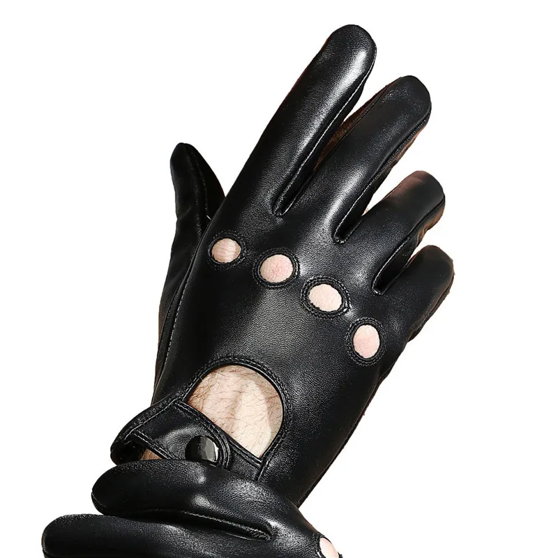 Leather Gloves Male Touch Screen Sheepskin Locomotive Driving Fashion Black Breathable Genuine Leather Men Mittens NS40