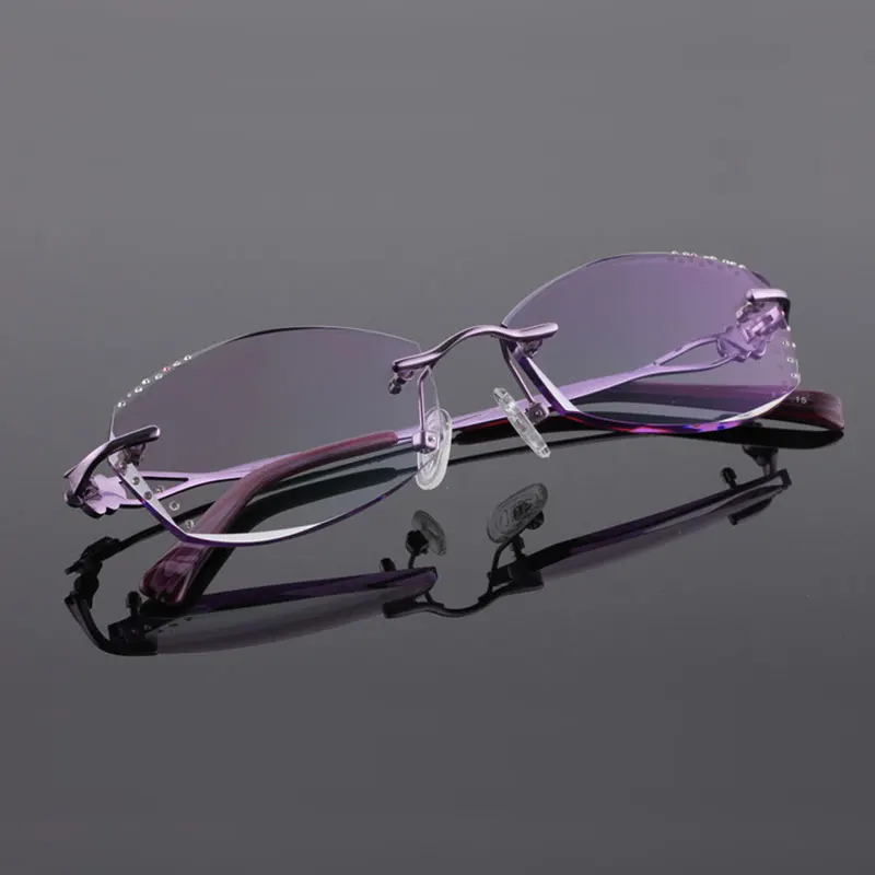 Reven jate 2123 순수 티타늄 무테 다이아몬드 커팅 여성 안경 프레임 광학 처방 안경 여성 안경 패션