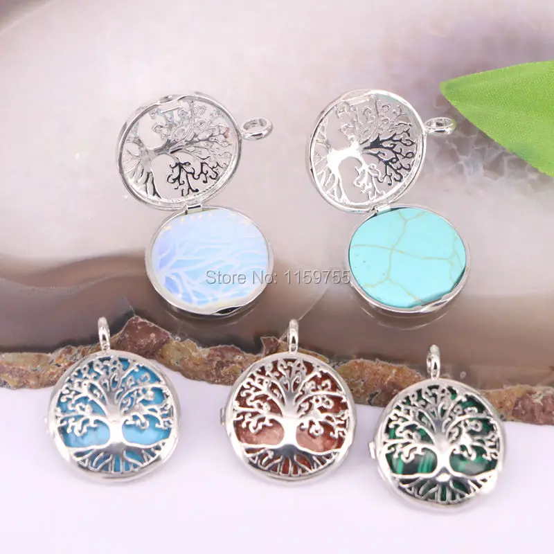 

10Pcs Natural Stone Lapis Lazuli Crystal Opal etc Silver Plated Tree Of Life/ Wisdom Tree Reiki Charms Jewelry