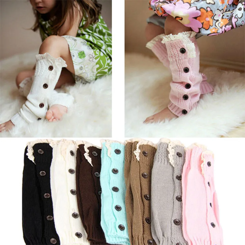 

Retail Baby Knitted Leg Warmers Girl Cotton Lacy Stockings With Buttons Toddler Kids Children Crawling Tights