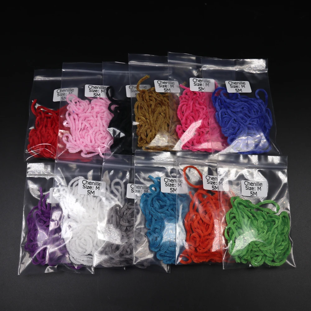 

Bimoo Size M 5m/bag Fly Tying Material Chenille Wooly Bugger Tying Chenille White Green Orange Black Purple Color