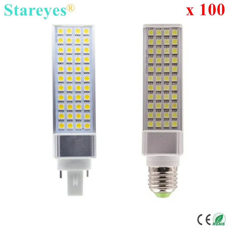 

Free Shipping 100 Pcs G24 G23 E27 LED PLC Bulb SMD 5050 44 LED 9W PL Corn Light Bedroom Lamp LED transverse inserted light