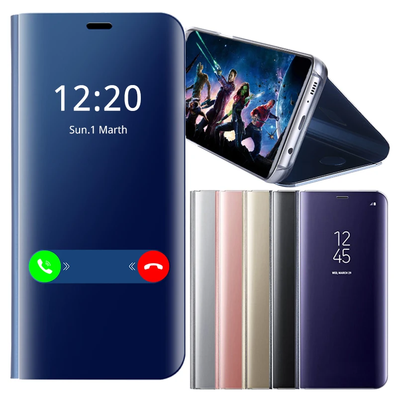 Mirror Clear View Flip Stand Case For Samsung Galaxy S8 S9 S10E S10 S20 FE S21 S22 S23 Note 8 9 10 Plus 20 Ultra Holder Cover