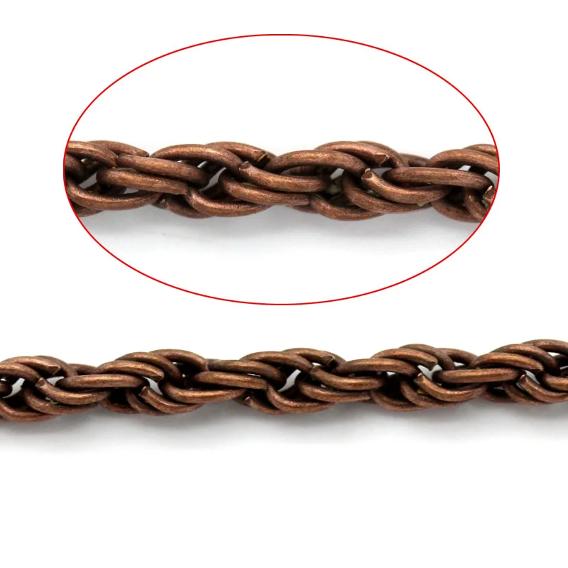 8Seasons Vintage Iron Based Alloy Braiding Chain Findings Antique Copper DIY Making Necklace Bracelets Jewelry Gifts 3x3mm, 10 M