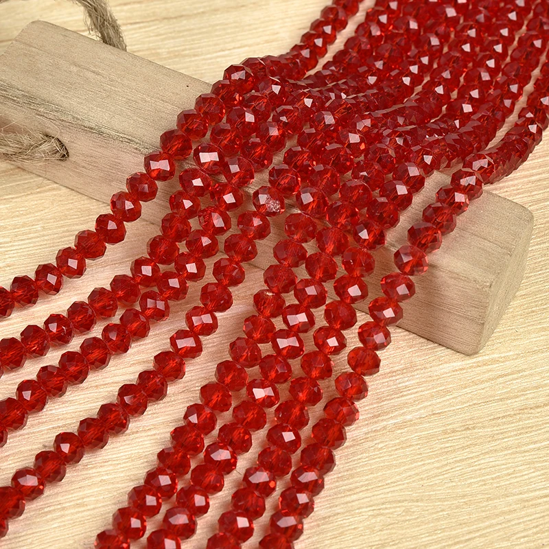 Faceted 4*6mm Red multi-layer cutting Glass Crystal Fit Manual diy necklace 17-25inch for Female Wholesale H220