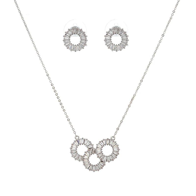 Hadiyana Trendy Fashion Round Bride Goddess AAA Zircon Set Hot Sale Shiny Sets For Women Necklace Earrings Jewelry Party TZ8111