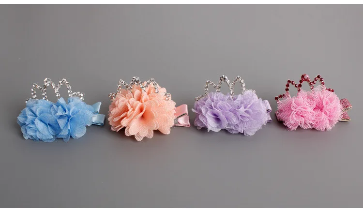 Boutique 20pcs Fashion Cute Glitter Gemstone Gauze Floral Hair Clips Kawaii Solid Lace Flower Hairpins Princess Hair Accessories