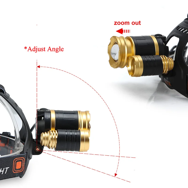 Anjoet 10000 lumens rechargeable led headlamp 3T6 flashlight torch cree xml t6