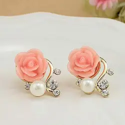 Jewelry New Brand Design Gold  Rose Pearl Stud Earrings For Women 2017 New Accessories Wholesale Orecchini Perlas Earing