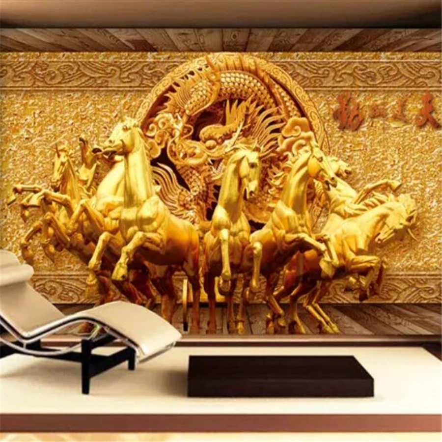 Custom wallpaper 3D mural papel de parede dragon horse embossed TV background wall living room bedroom papier peint 3d wallpaper