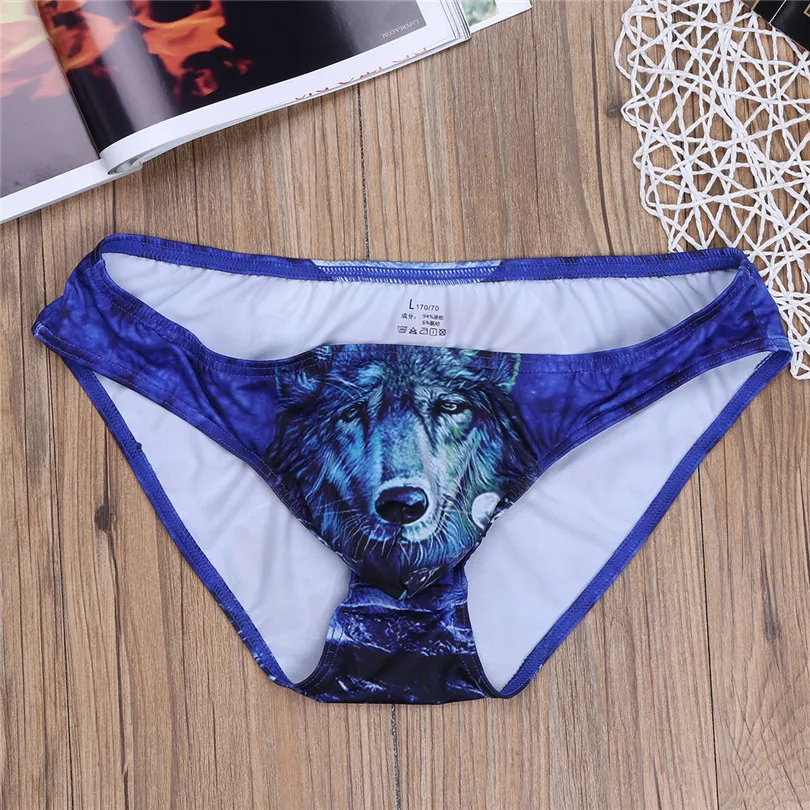 Newest Sexy Mens Lingerie 3D Wolf Leopard Animal Printing Thong & G string Bulge Pouch Fitness Gay Male Bikini Briefs Underwear