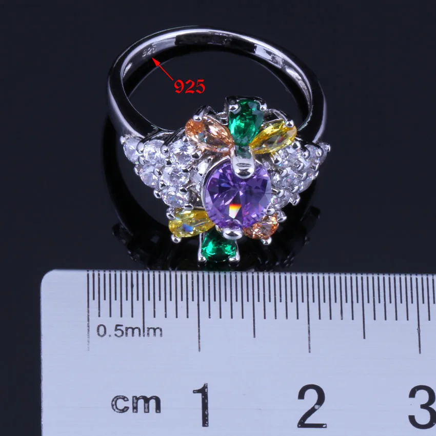 Sublime Plant Multigem Multicolor Yellow Cubic Zirconia White CZ Silver Plated Ring V0636