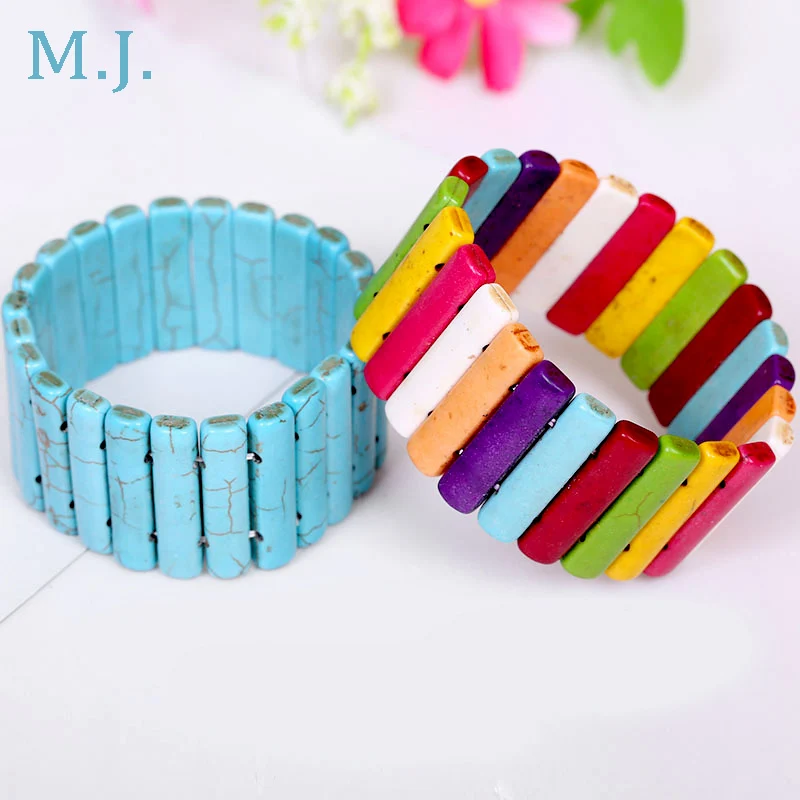 New Fashion Turquoise Stone Bracelets For Women Bracelet Handmade Elastic Bangles Jewelry Female Valentine\'s Trinket Party Gift