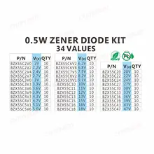 34 Values 0.5W Zener Diode Kit 2V to 47V #4