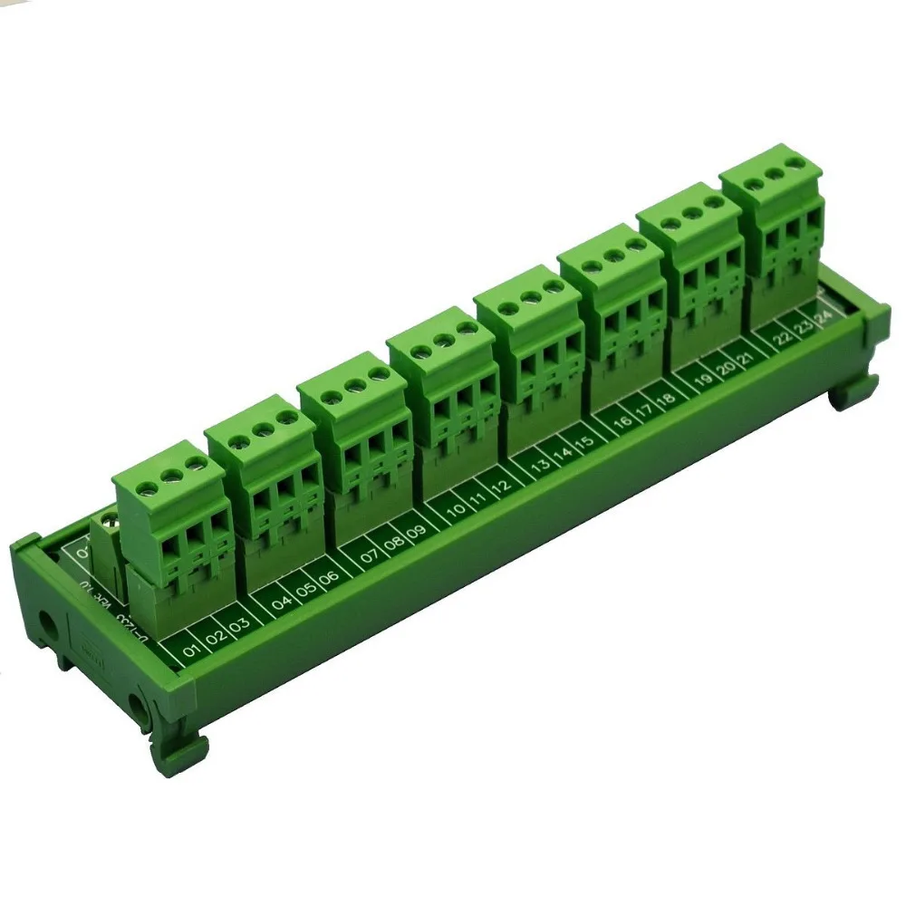 Electronics-Salon DIN Rail Mount Pluggable 8x3 Position 10A/300V Screw Terminal Block Distribution Module. (Side Wire Connects)