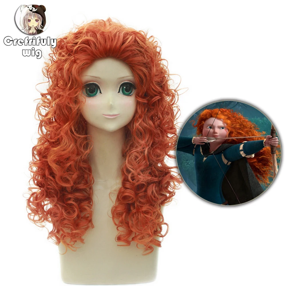 Anime Movie Brave Long Curly Princess Merida Cosplay Wig for Costume Party Synthetic Orange Hair With Wig net