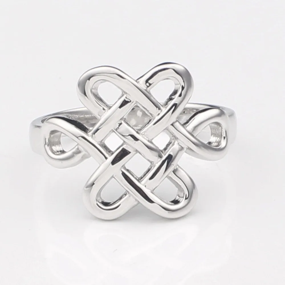 Solid 925 Silver Ring Women Jewelry Chinese Knot Heart Joint Pure Band Luck & Love Symbol Gift R179