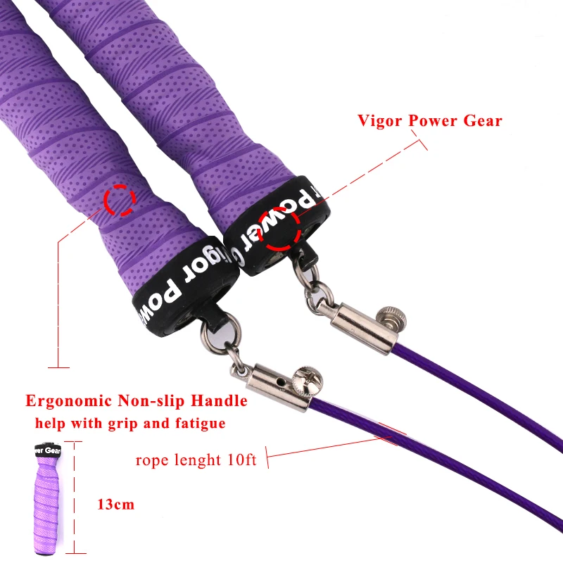 Vigor Power Gear Adjustable Cable Crossfit Skip Sweat Non-Slip Weighted Jump Rope Speed Skipping Rope