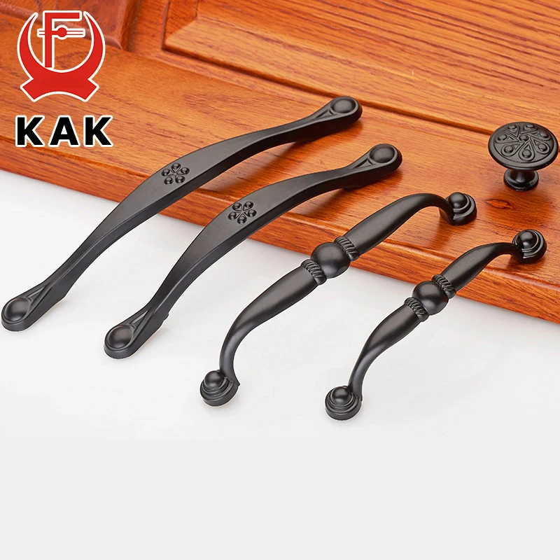 

KAK American Style Black Zinc Alloy Handles Cabinet Drawer Knobs Wardrobe Door Handles Pulls Furniture Handles