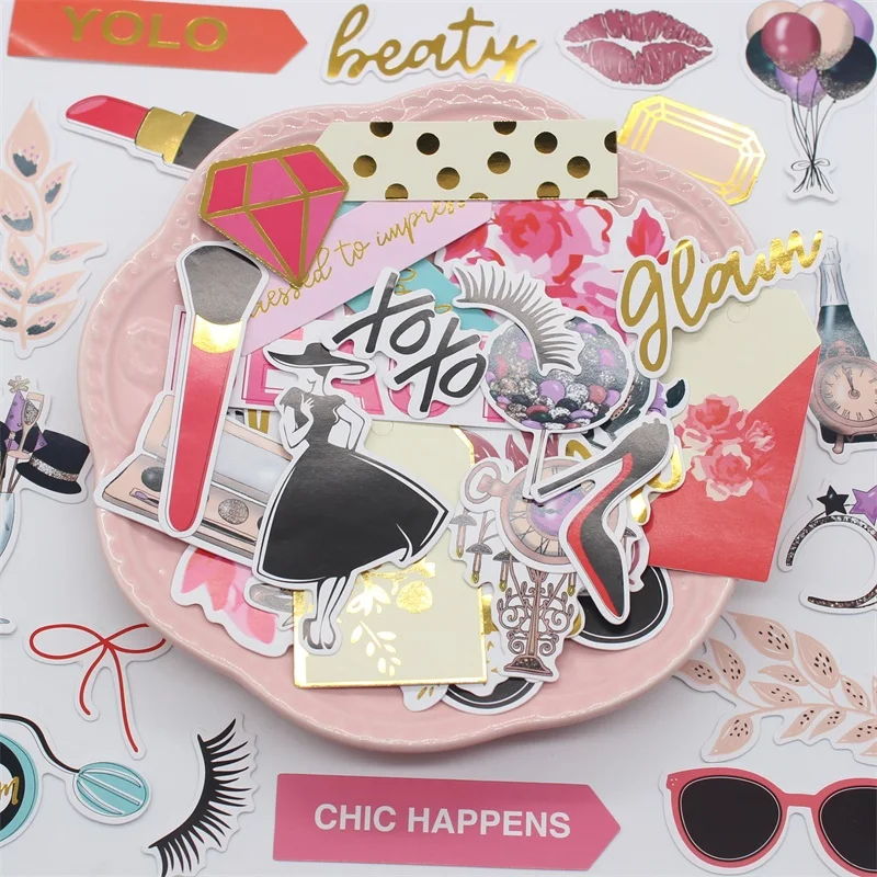 KSCRAFT 50pcs Chic Happens Paper Stickers for Scrapbooking Happy Planner/ DIY Crafts/ Card Making Decoration